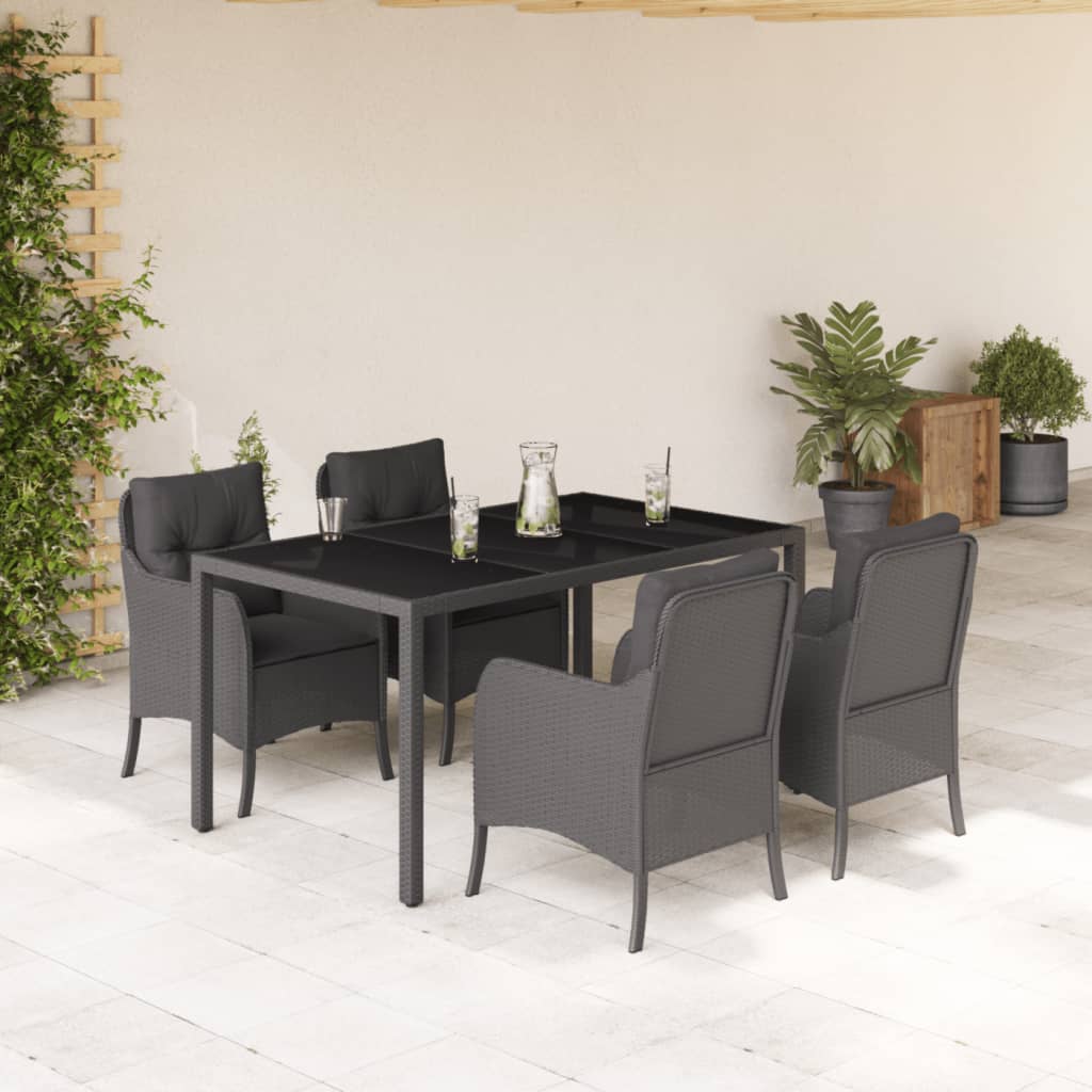 Set da Pranzo da Giardino 5 pz Nero con Cuscini in Polyrattan - homemem39