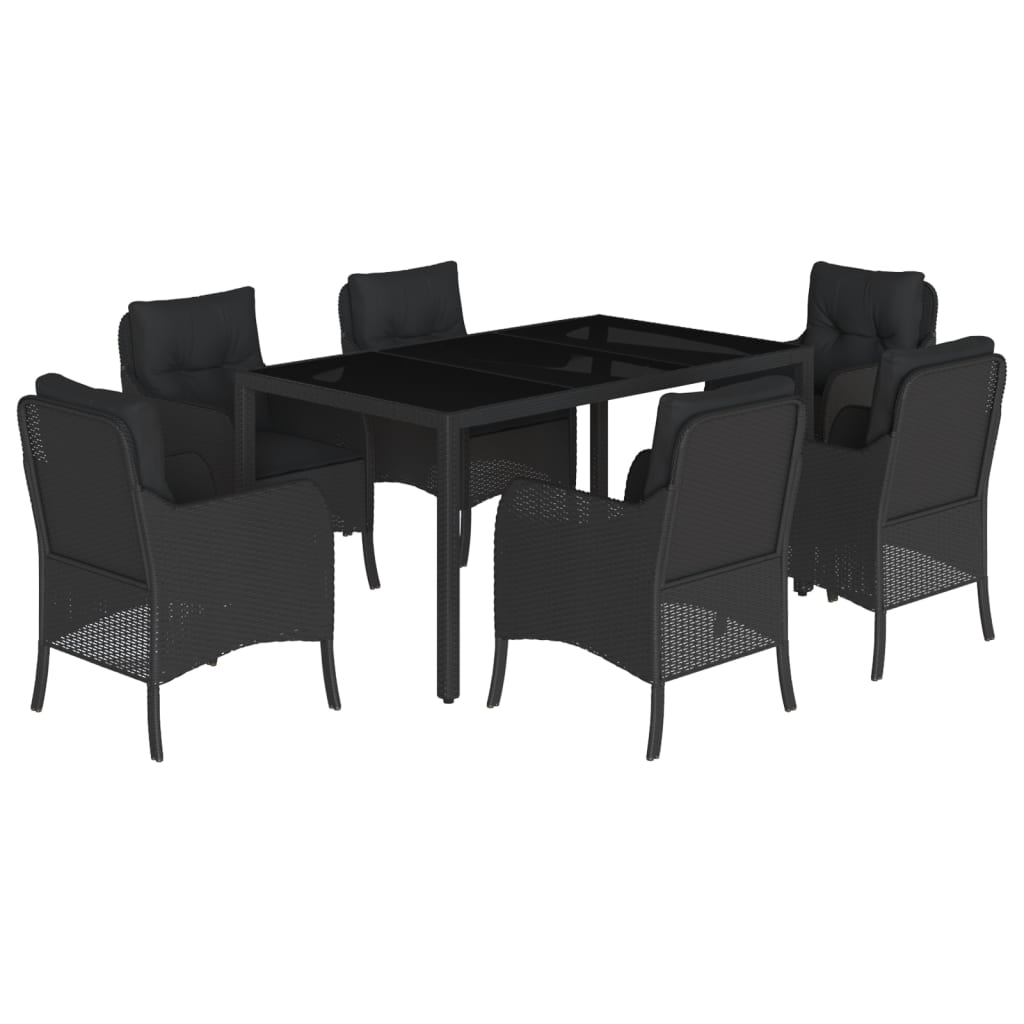 Set da Pranzo da Giardino 7 pz Nero con Cuscini in Polyrattan - homemem39