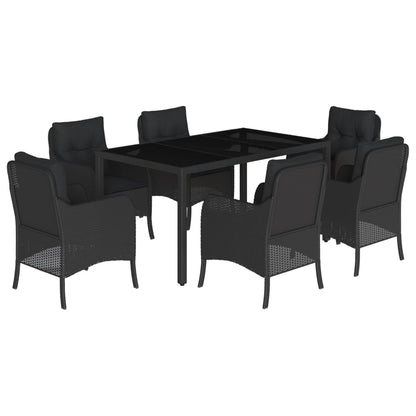 Set da Pranzo da Giardino 7 pz Nero con Cuscini in Polyrattan - homemem39