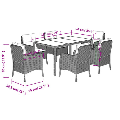 Set da Pranzo da Giardino 7 pz Nero con Cuscini in Polyrattan | homemem39