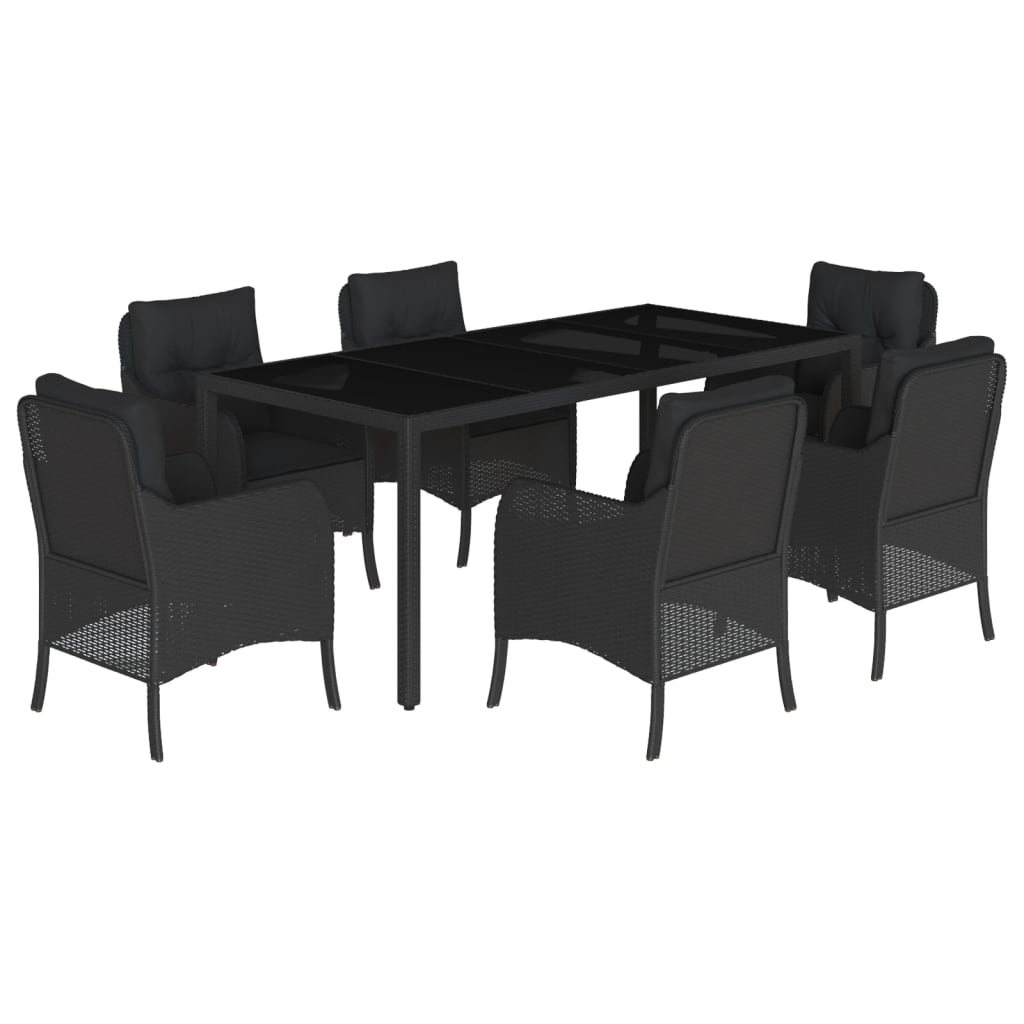 Set da Pranzo da Giardino 7 pz Nero con Cuscini in Polyrattan - homemem39