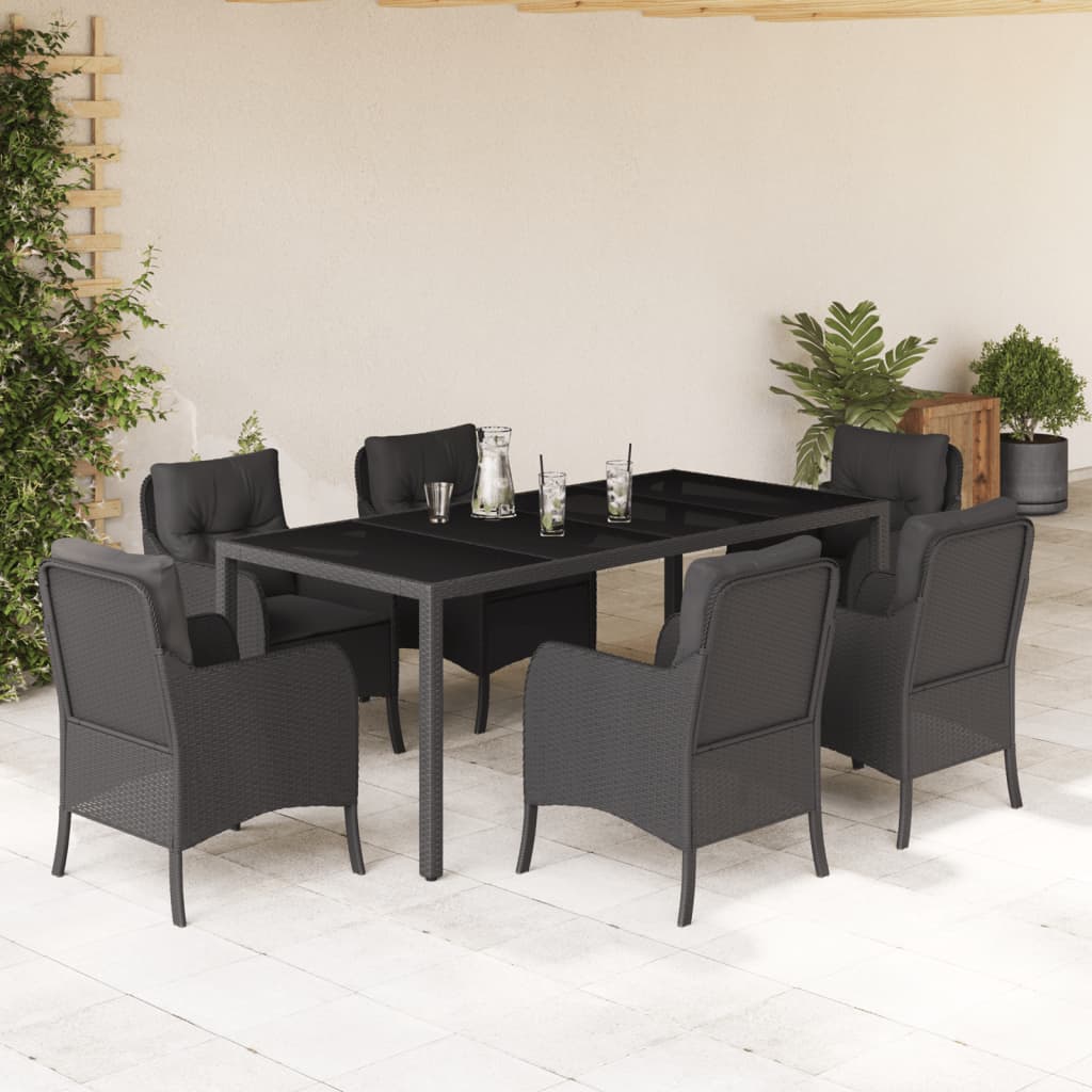 Set da Pranzo da Giardino 7 pz Nero con Cuscini in Polyrattan | homemem39