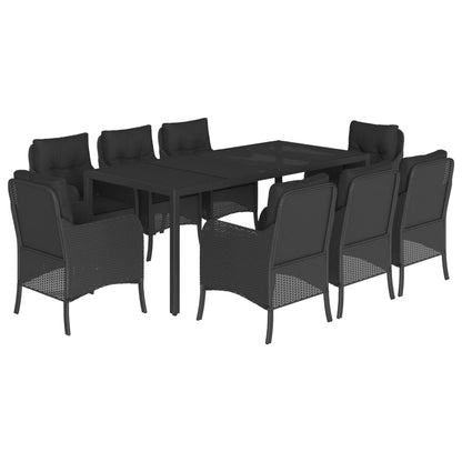 Set da Pranzo da Giardino 9 pz con Cuscini Nero in Polyrattan | homemem39