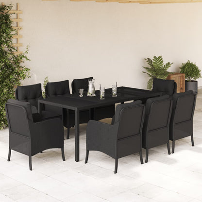 Set da Pranzo da Giardino 9 pz con Cuscini Nero in Polyrattan - homemem39