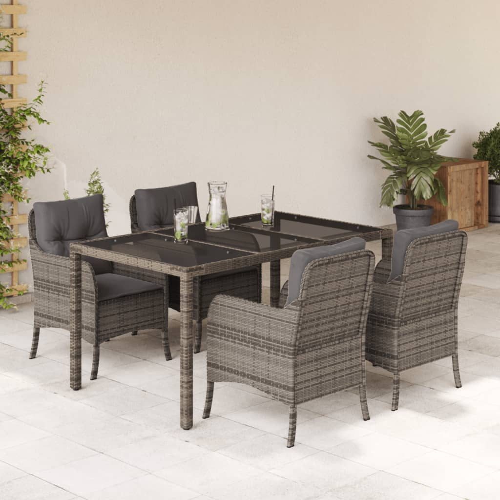 Set da Pranzo da Giardino 5 pz con Cuscini in Polyrattan Grigio | homemem39