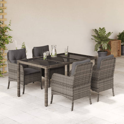 Set da Pranzo da Giardino 5 pz con Cuscini in Polyrattan Grigio | homemem39