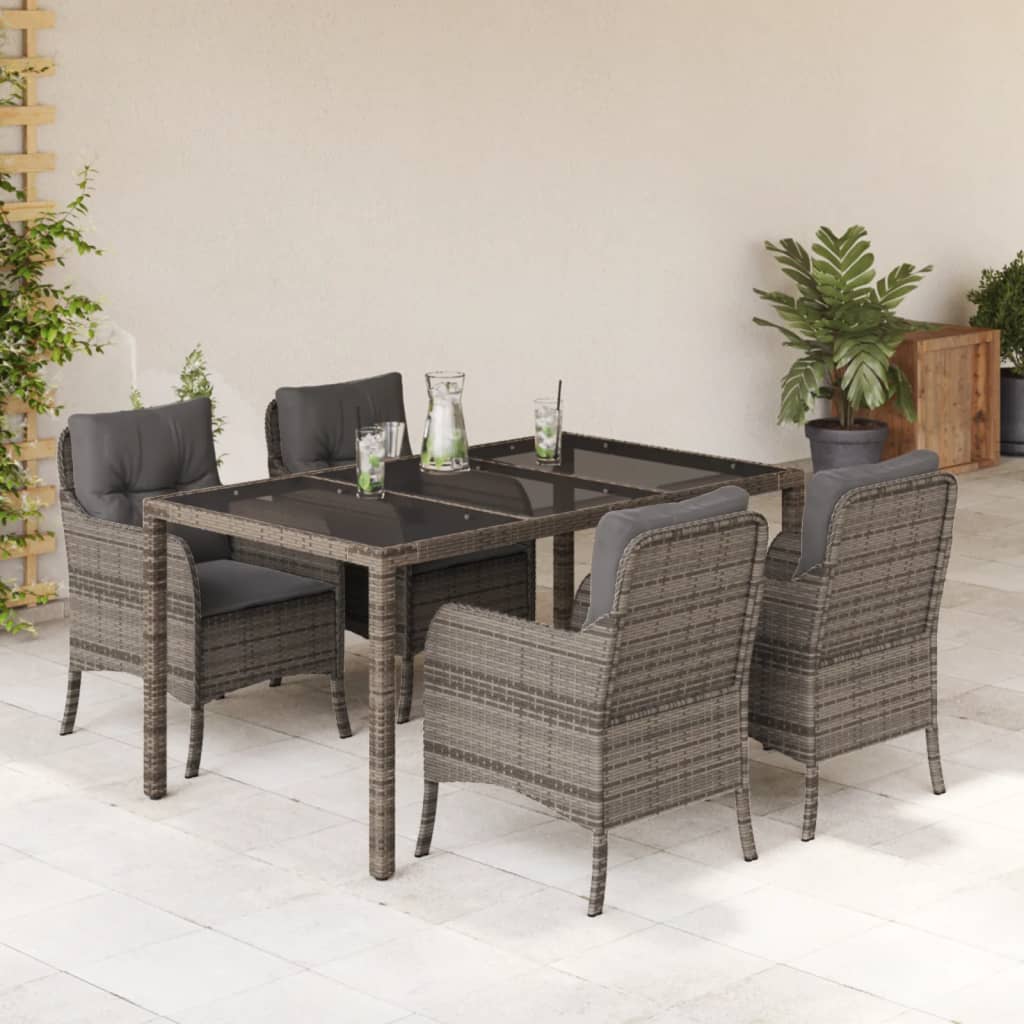 Set da Pranzo da Giardino 5 pz con Cuscini in Polyrattan Grigio | homemem39
