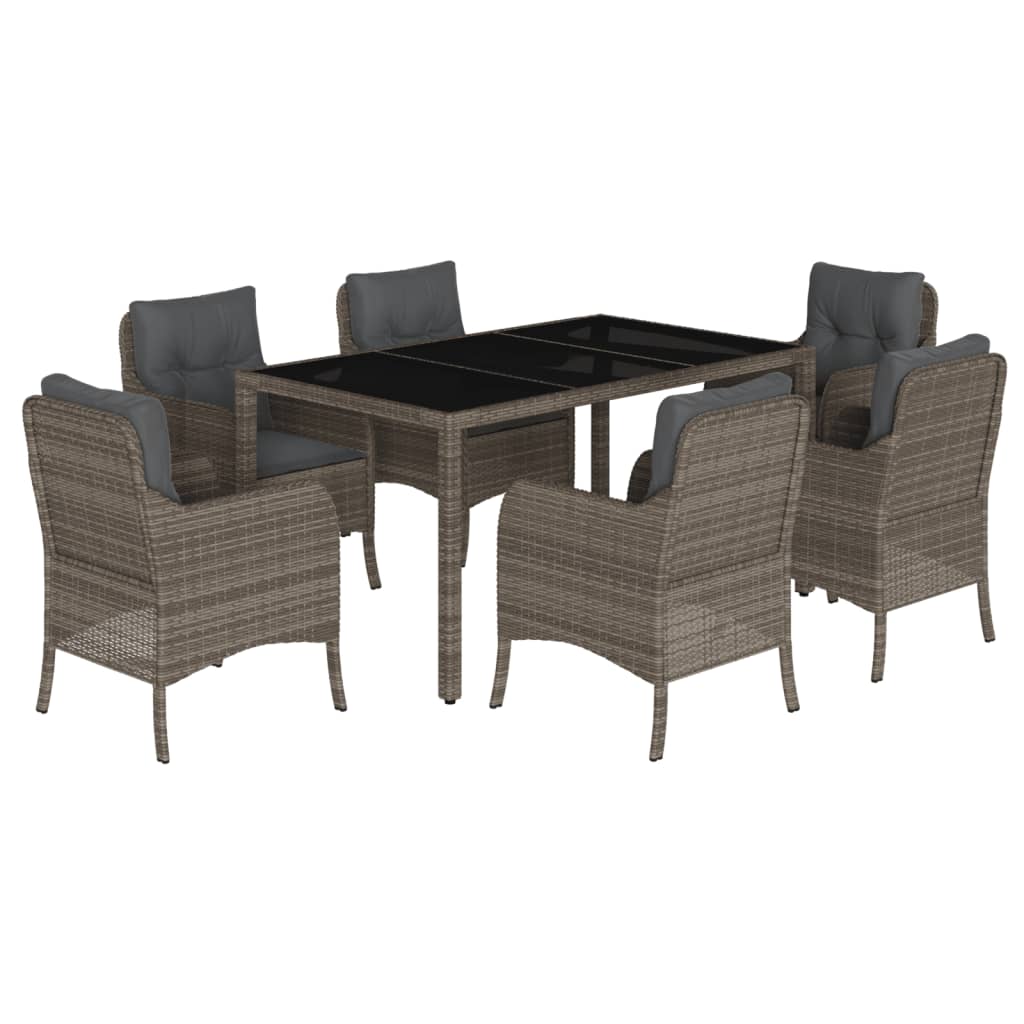 Set da Pranzo da Giardino 7 pz con Cuscini in Polyrattan Grigio | homemem39