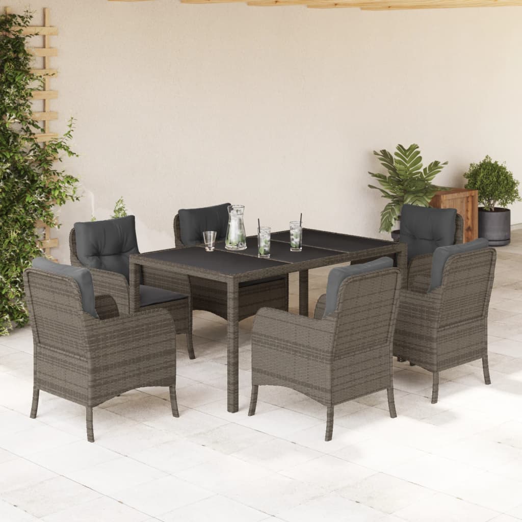 Set da Pranzo da Giardino 7 pz con Cuscini in Polyrattan Grigio | homemem39
