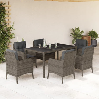 Set da Pranzo da Giardino 7 pz con Cuscini in Polyrattan Grigio | homemem39
