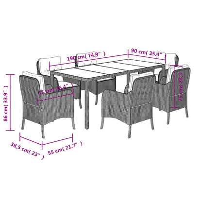 Set da Pranzo da Giardino 7 pz con Cuscini in Polyrattan Grigio | homemem39