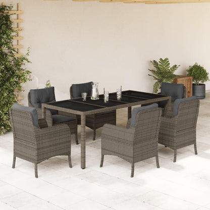 Set da Pranzo da Giardino 7 pz con Cuscini in Polyrattan Grigio - homemem39