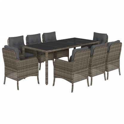 Set da Pranzo da Giardino 9 pz con Cuscini in Polyrattan Grigio - homemem39