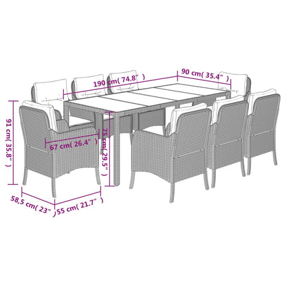 Set da Pranzo da Giardino 9 pz con Cuscini in Polyrattan Grigio | homemem39