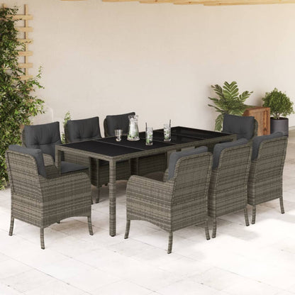 Set da Pranzo da Giardino 9 pz con Cuscini in Polyrattan Grigio - homemem39