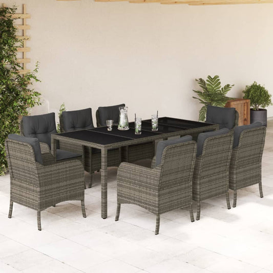 Set da Pranzo da Giardino 9 pz con Cuscini in Polyrattan Grigio - homemem39