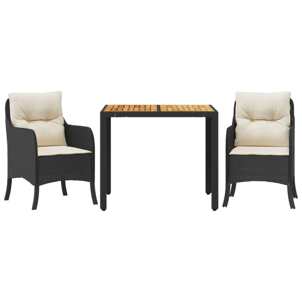 Set da Pranzo da Giardino 3 pz con Cuscini Nero in Polyrattan | homemem39