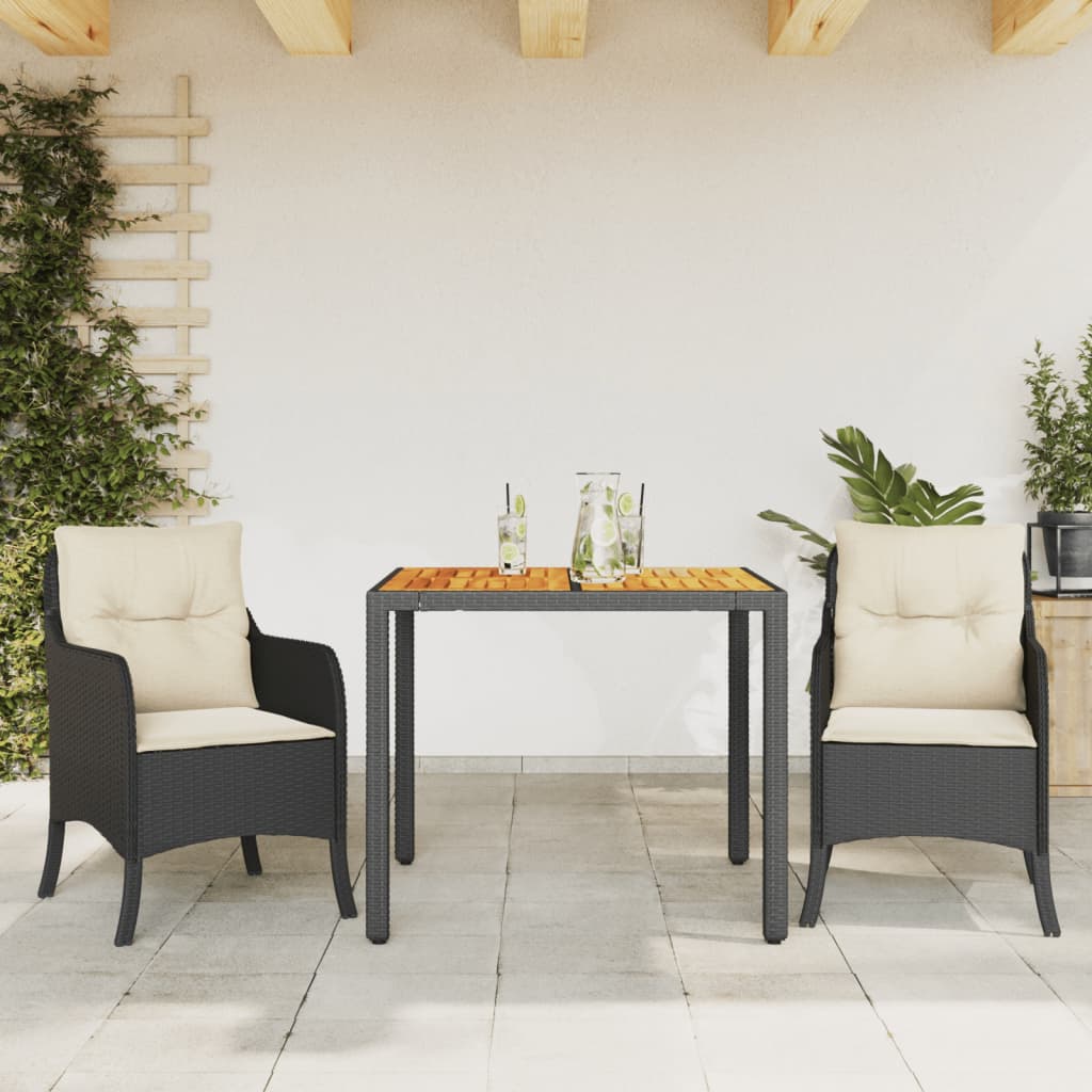 Set da Pranzo da Giardino 3 pz con Cuscini Nero in Polyrattan | homemem39