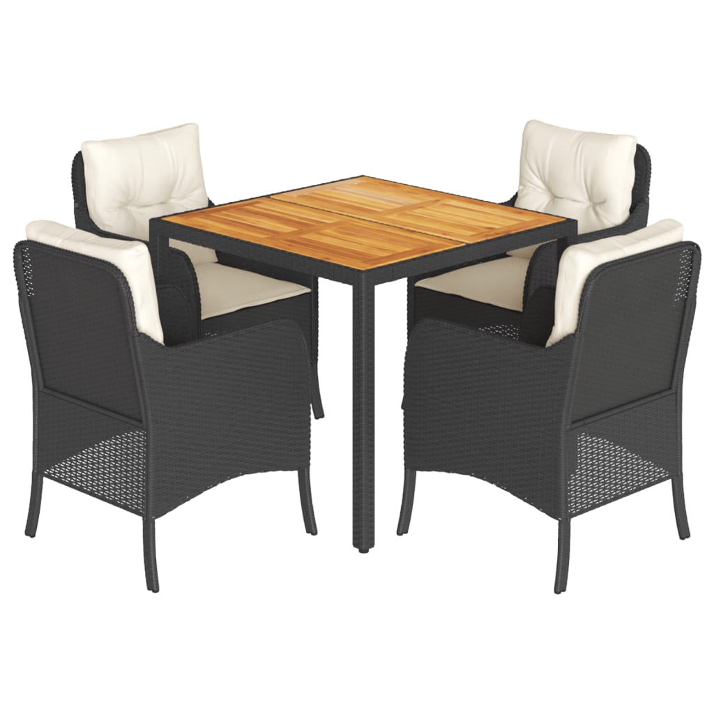 Set da Pranzo da Giardino 5 pz Nero con Cuscini in Polyrattan | homemem39
