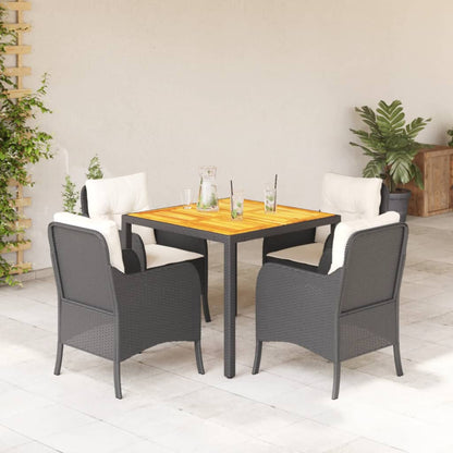 Set da Pranzo da Giardino 5 pz Nero con Cuscini in Polyrattan | homemem39
