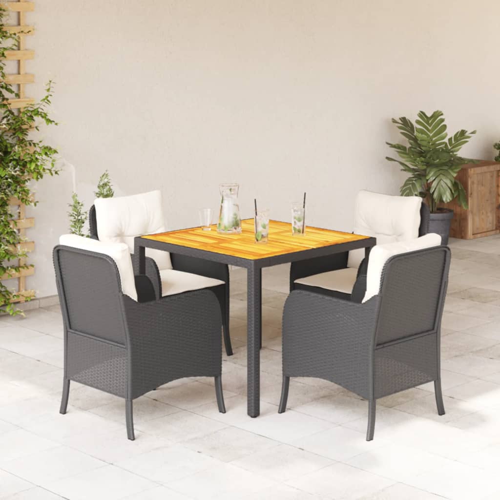 Set da Pranzo da Giardino 5 pz Nero con Cuscini in Polyrattan - homemem39