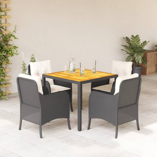 Set da Pranzo da Giardino 5 pz Nero con Cuscini in Polyrattan - homemem39