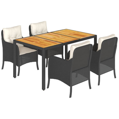 Set da Pranzo da Giardino 5 pz Nero con Cuscini in Polyrattan | homemem39