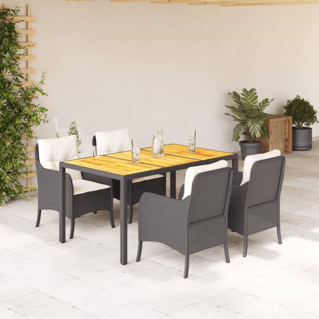 Set da Pranzo da Giardino 5 pz Nero con Cuscini in Polyrattan - homemem39
