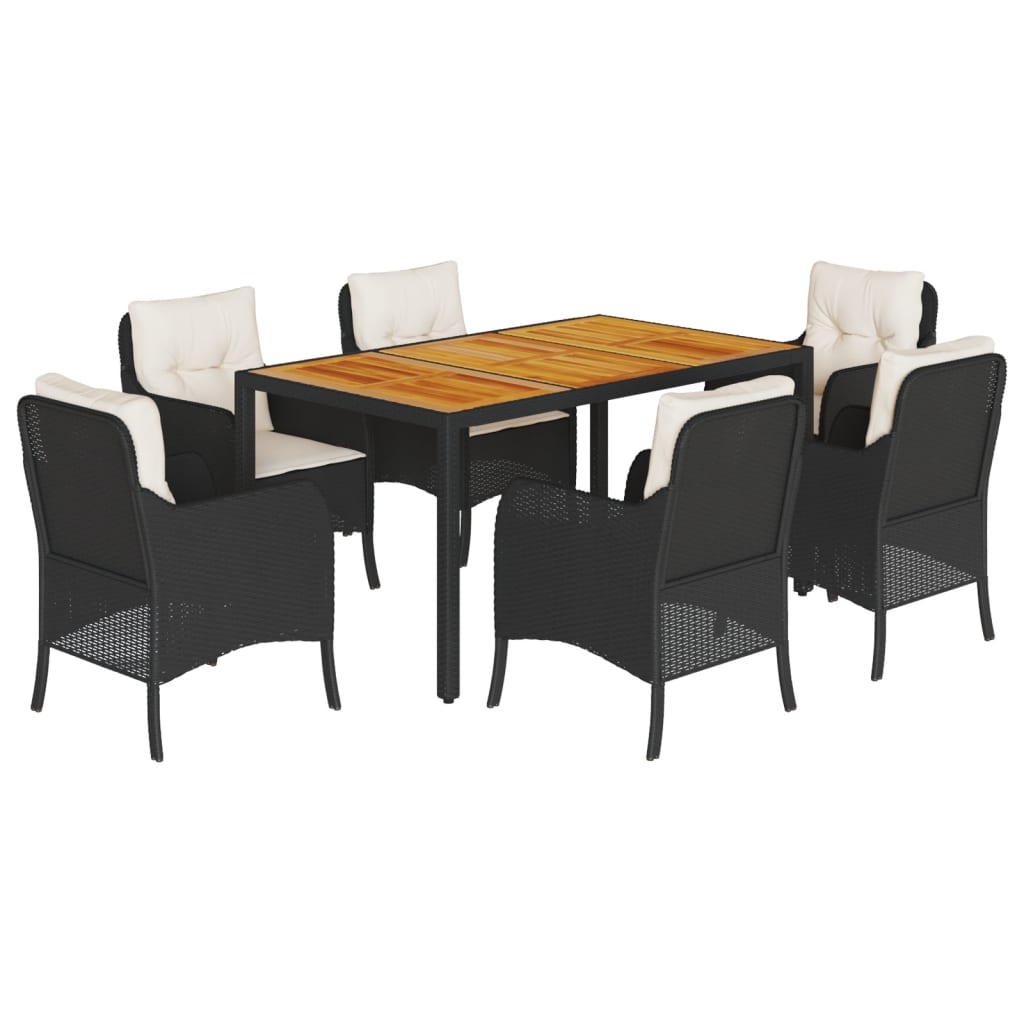 Set da Pranzo da Giardino 7 pz Nero con Cuscini in Polyrattan | homemem39