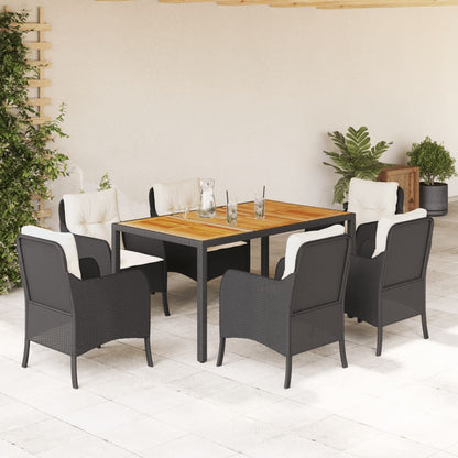 Set da Pranzo da Giardino 7 pz Nero con Cuscini in Polyrattan | homemem39