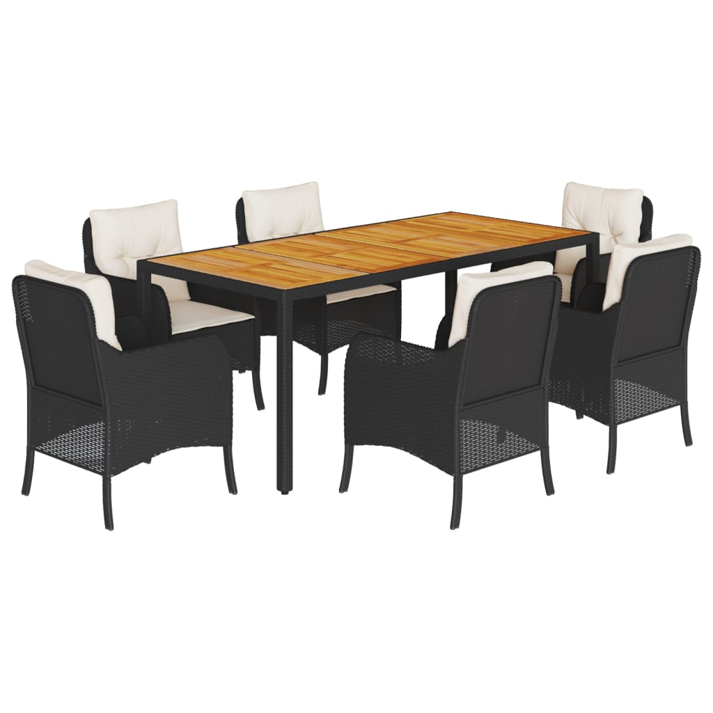 Set da Pranzo da Giardino 7 pz Nero con Cuscini in Polyrattan | homemem39