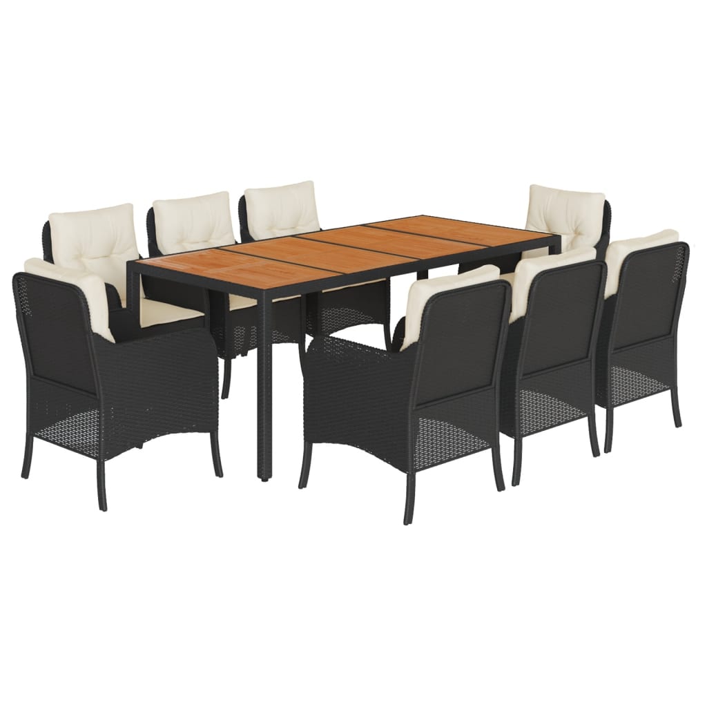 Set da Pranzo da Giardino 9 pz con Cuscini Nero in Polyrattan | homemem39
