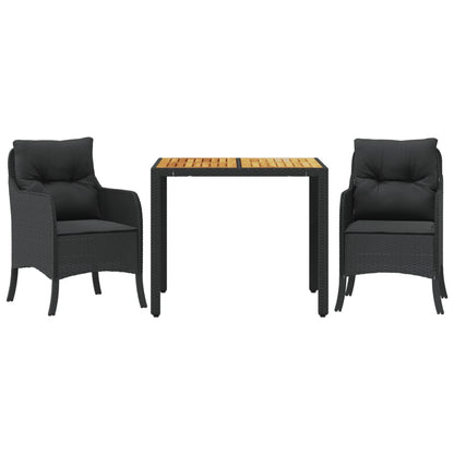 Set da Pranzo da Giardino 3 pz con Cuscini Nero in Polyrattan | homemem39