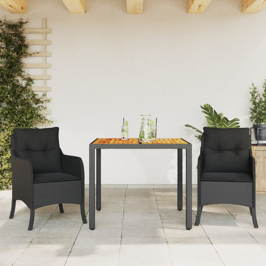 Set da Pranzo da Giardino 3 pz con Cuscini Nero in Polyrattan - homemem39