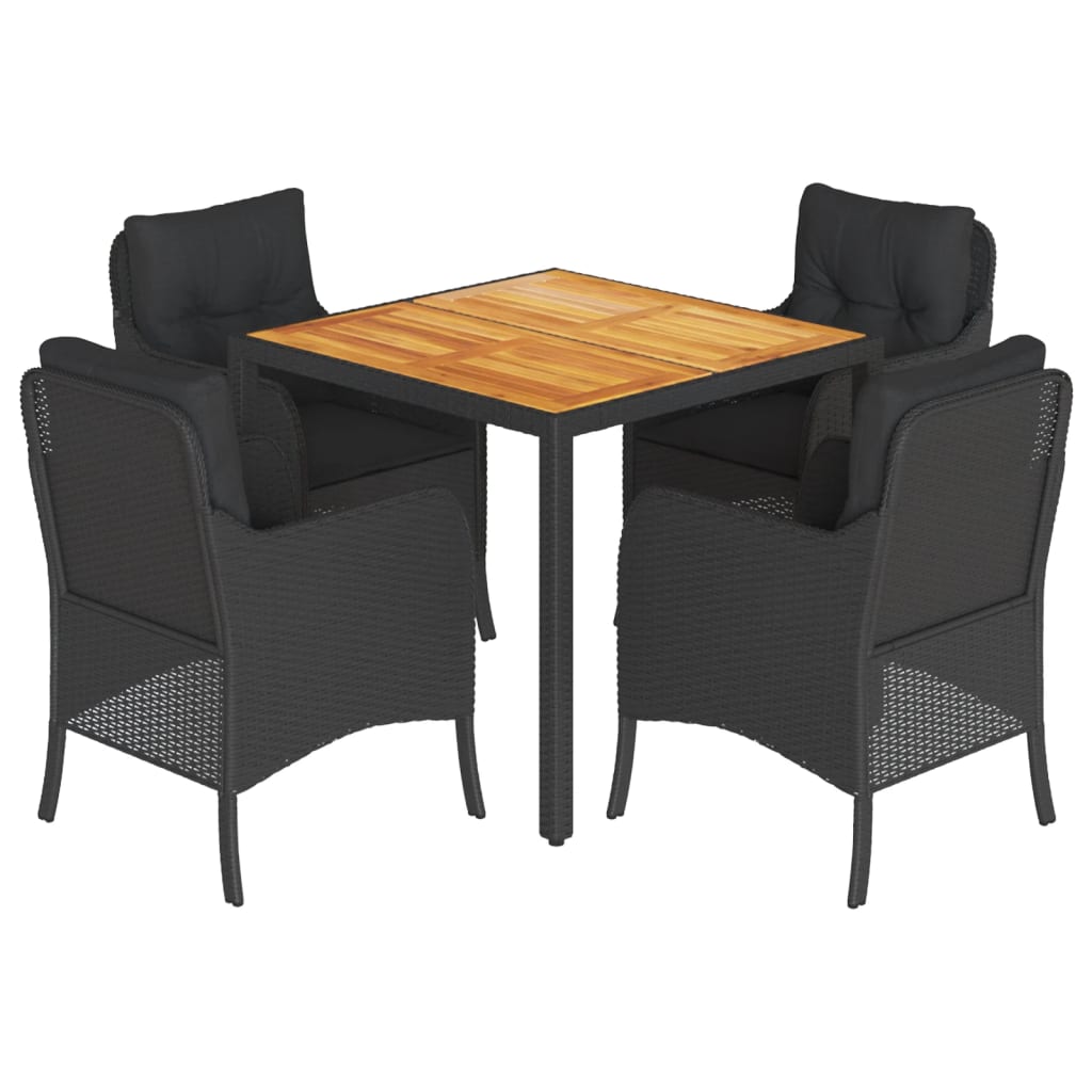Set da Pranzo da Giardino 5 pz Nero con Cuscini in Polyrattan - homemem39