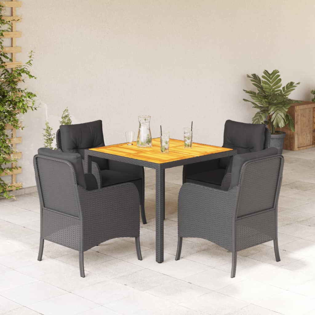 Set da Pranzo da Giardino 5 pz Nero con Cuscini in Polyrattan | homemem39