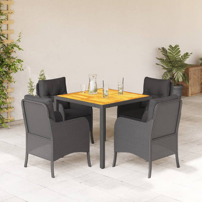 Set da Pranzo da Giardino 5 pz Nero con Cuscini in Polyrattan - homemem39