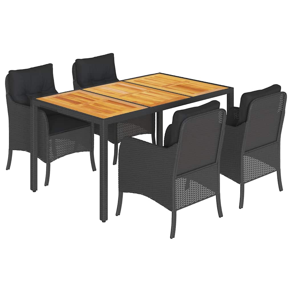 Set da Pranzo da Giardino 5 pz Nero con Cuscini in Polyrattan | homemem39