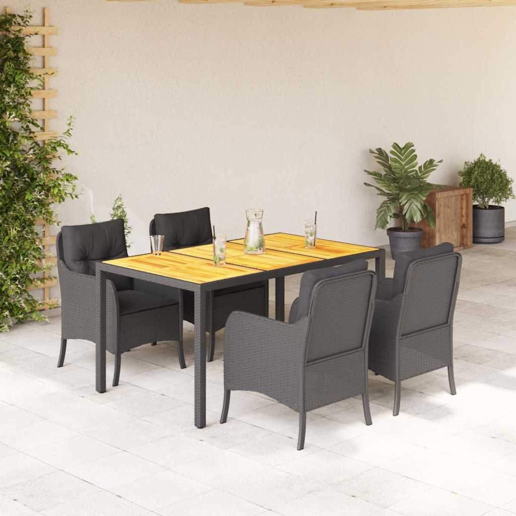 Set da Pranzo da Giardino 5 pz Nero con Cuscini in Polyrattan | homemem39