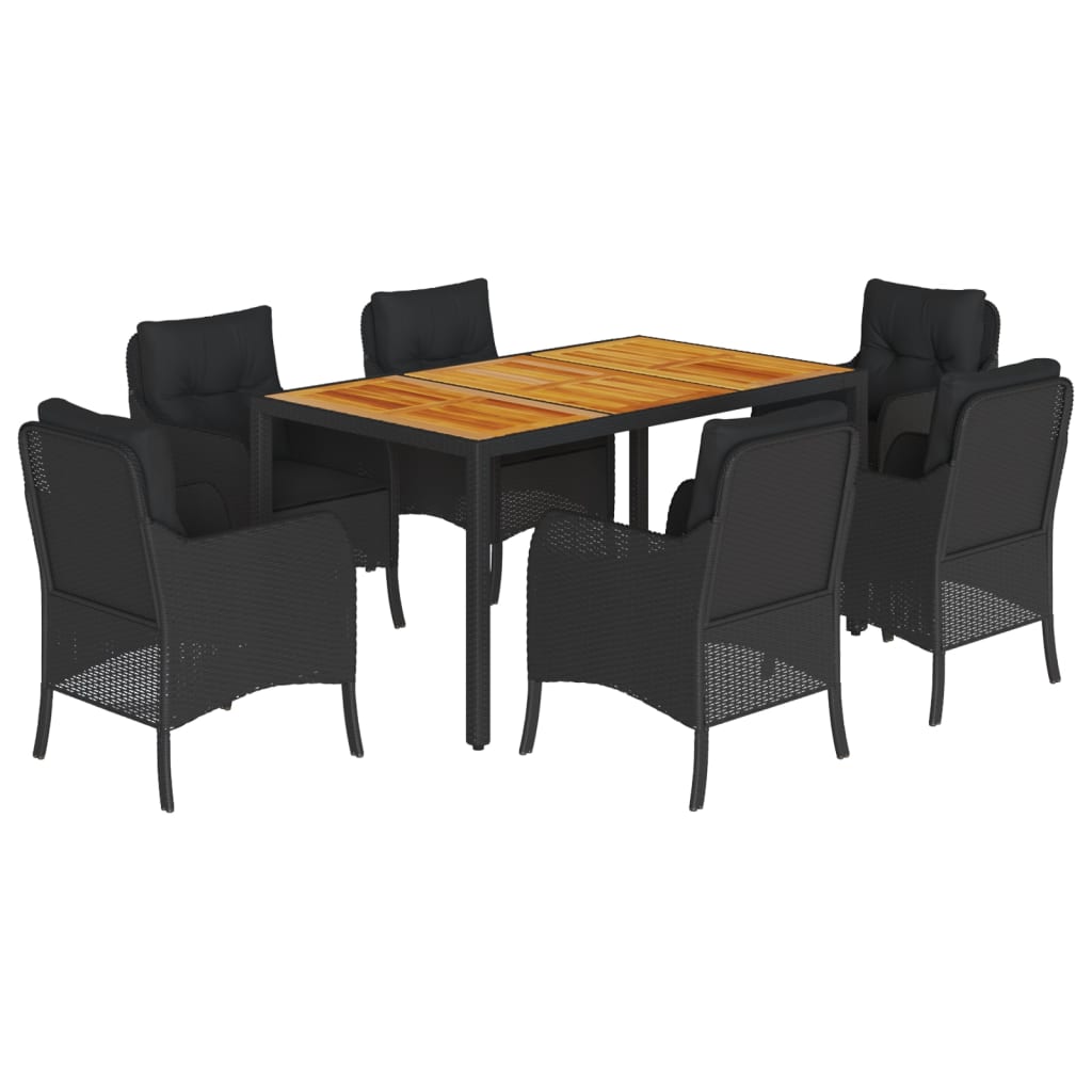 Set da Pranzo da Giardino 7 pz Nero con Cuscini in Polyrattan - homemem39