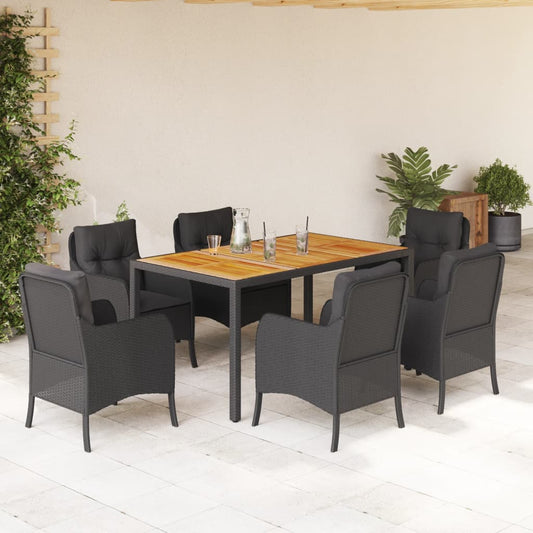 Set da Pranzo da Giardino 7 pz Nero con Cuscini in Polyrattan - homemem39
