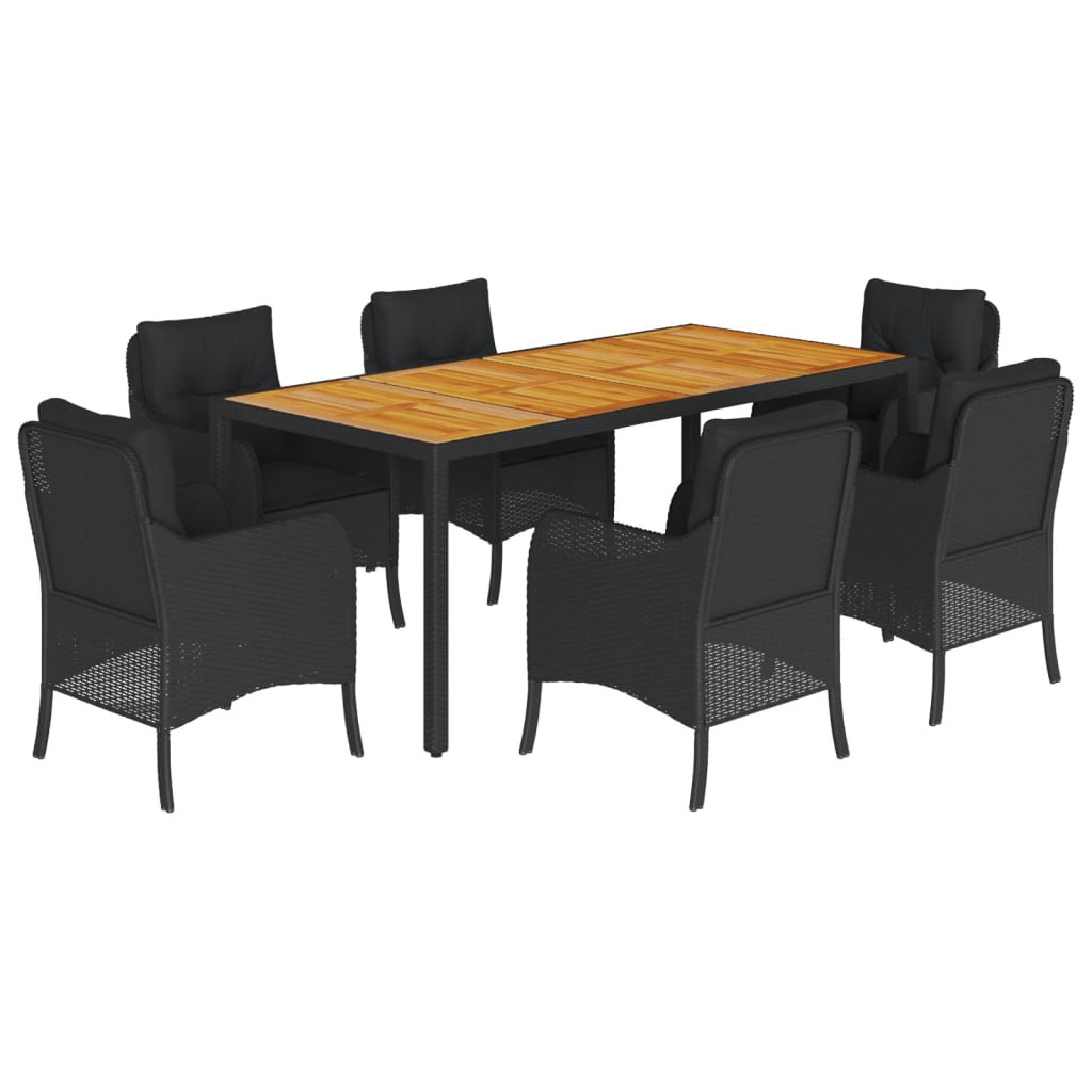 Set da Pranzo da Giardino 7 pz Nero con Cuscini in Polyrattan | homemem39