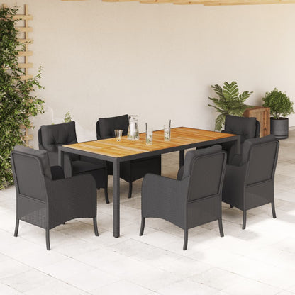 Set da Pranzo da Giardino 7 pz Nero con Cuscini in Polyrattan | homemem39