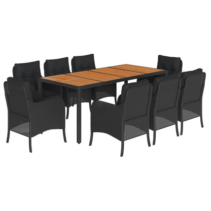 Set da Pranzo da Giardino 9 pz con Cuscini Nero in Polyrattan | homemem39