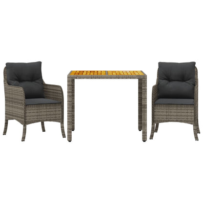 Set da Pranzo da Giardino 3 pz con Cuscini in Polyrattan Grigio | homemem39