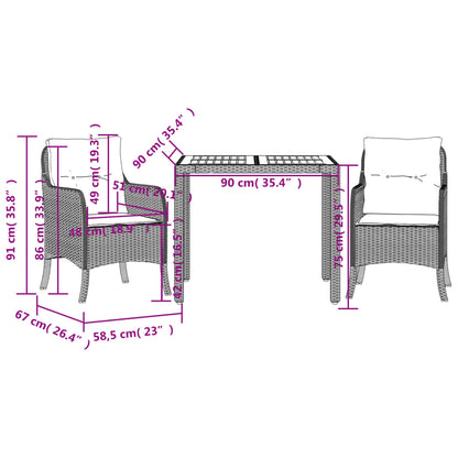 Set da Pranzo da Giardino 3 pz con Cuscini in Polyrattan Grigio | homemem39