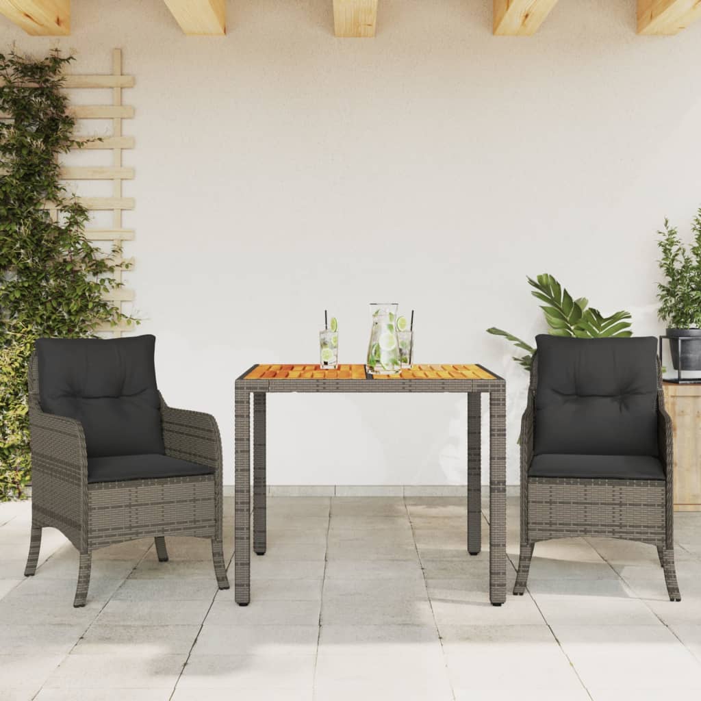 Set da Pranzo da Giardino 3 pz con Cuscini in Polyrattan Grigio | homemem39