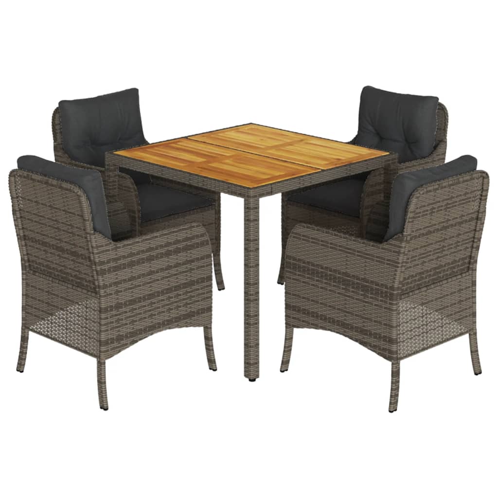 Set da Pranzo da Giardino 5 pz con Cuscini in Polyrattan Grigio | homemem39