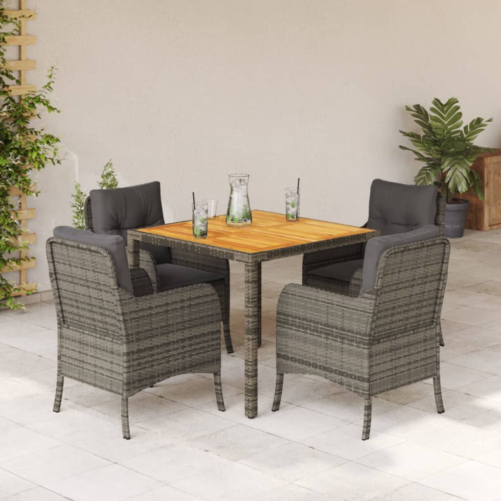 Set da Pranzo da Giardino 5 pz con Cuscini in Polyrattan Grigio | homemem39