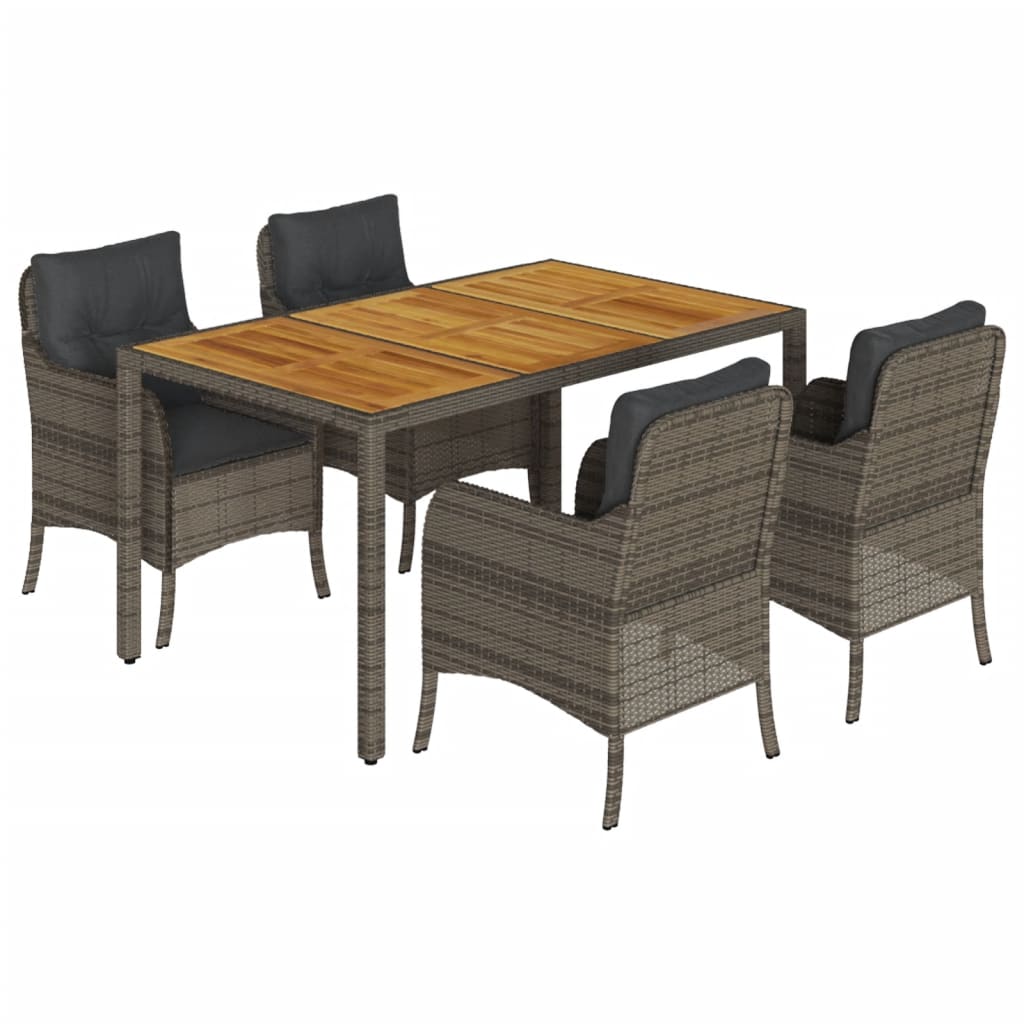 Set da Pranzo da Giardino 5 pz con Cuscini in Polyrattan Grigio | homemem39